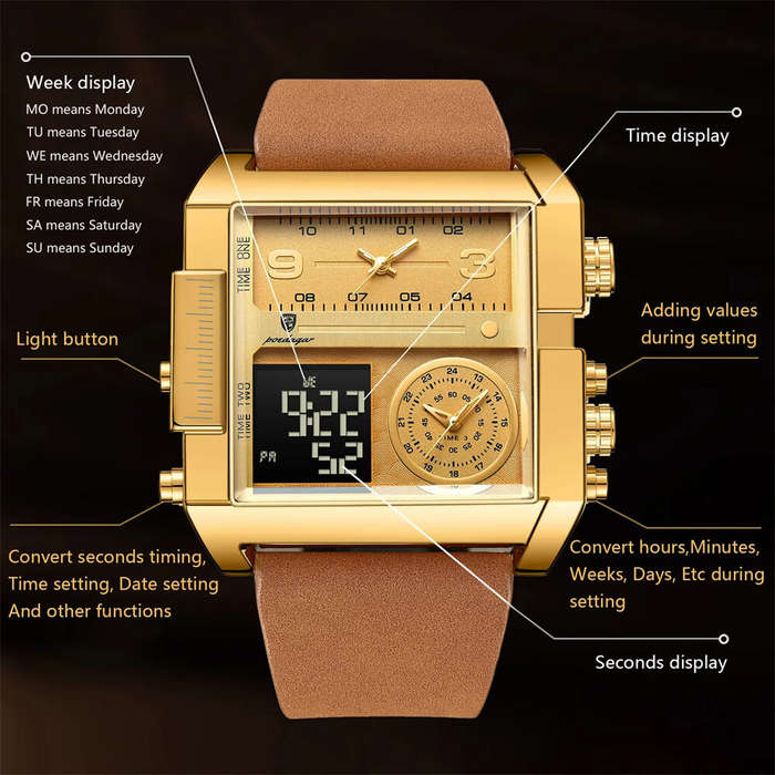 Black - POEDAGAR Luxury Men Quartz Watch Fashion Rectangle Sport Watch Waterproof Multifunction Elec