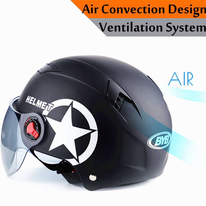 Black - Open Face Half Helmet Anti-UV Safety Cyclist Bicycle Electric Motorcycle Scooter Bike Helmet