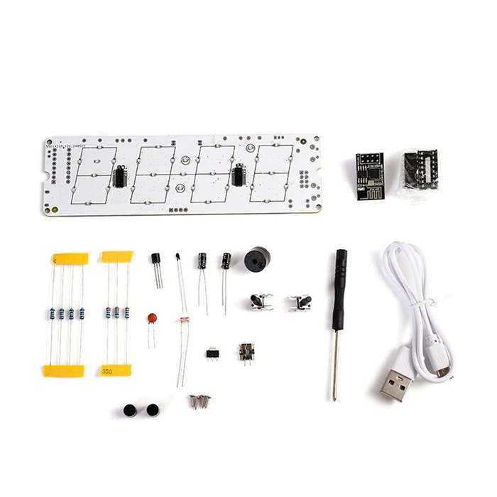 Blue - DIY ESP8266 IoT WiFi RGB Colorful Clock Kit with Real-Time LED Colors Multiple Alarms Tempera