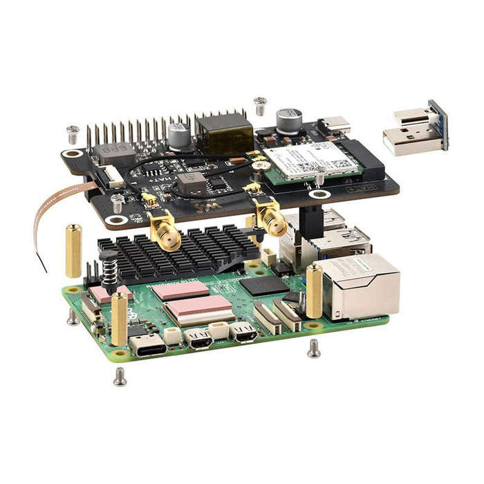 Black - Raspberry Pi 5 PCIe to M.2 E Key Adapter Board with PoE Support 25W 5V 12V Output WiFi 7 6 A