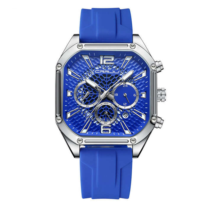 Blue - CRRJU Men's Business Quartz Watch Silicone Strap Waterproof Sport Wristwatch with Automatic D