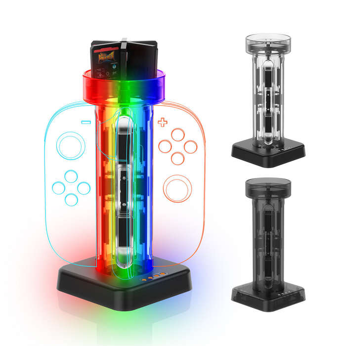 Black - JYS JYS-NS2279 Switch2 Joy-Con 4 in 1 Charging Dock RGB Gaming Lights Vertical Organizer Fas