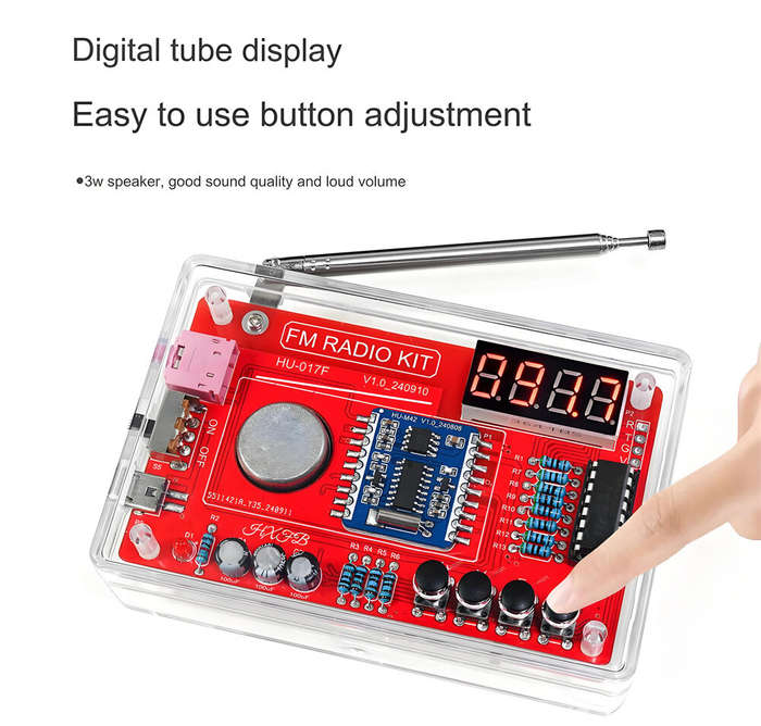 DIY Kit with Shell - Digital FM Radio DIY Kit RDA5807 Receiver 87-108MHz with Adjustable Volume Memo