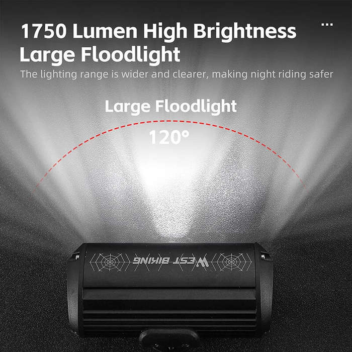 WEST BIKING 1750Lm Super Brightness Bike Headlights 4000mAh Battery Waterproof 4 Light Modes Type-C