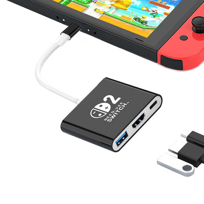 Black/Red - 3-in-1 Type-C Portable TV Dock Adapter with 4K60Hz HD / USB3.0 / PD100W USB-C for SteamD