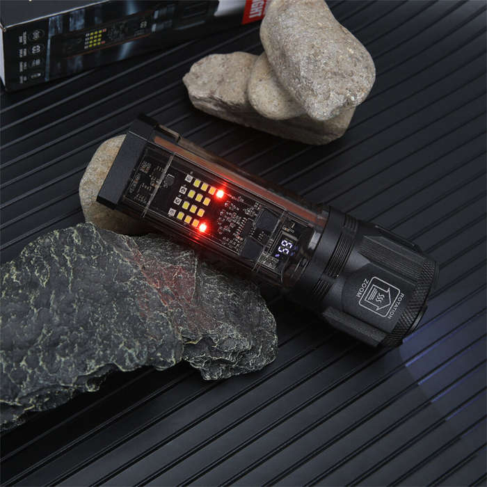 Black - Bikight Multi-function Solar LED Flashlight Telescopic Zoom Torch 6 Modes Light Outdoor Emer