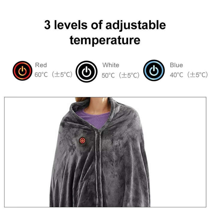 Gray - 150 X 85cm USB Electric Heating Blanket Heated Shawl Blanket 3 Levels Adjustment Fast Heating