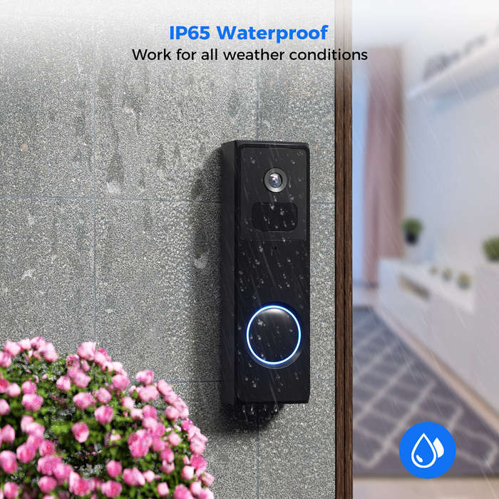 Black - Hiseeu DB2 1080P 2MP WiFi Doorbell Camera IR Night Vision Smart PIR Motion Recognition Two-w