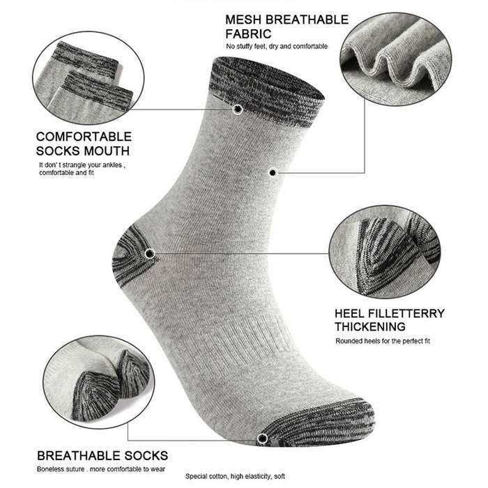 White - 6 Pair Autumn Winter Men Socks Cotton Leisure Business Long Socks Walking Running Hiking War