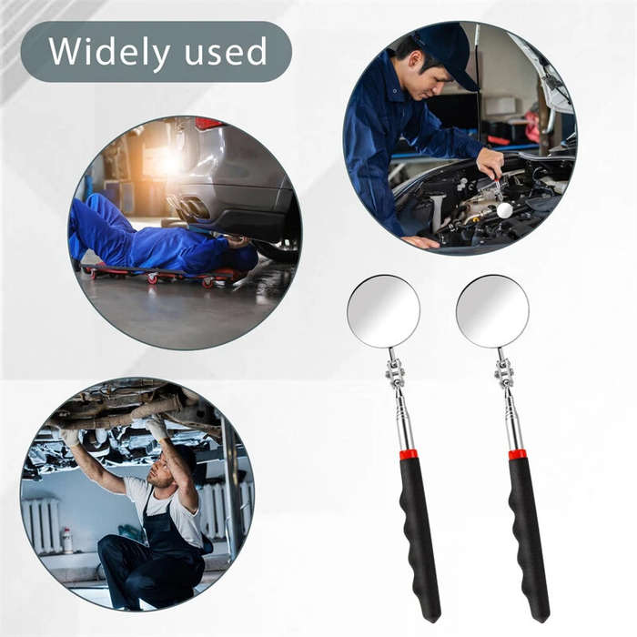 Extend 7-1/4" to 30" 360 Retractable Extension Rod Mirror Telescopic Inspection Detection lens Silve
