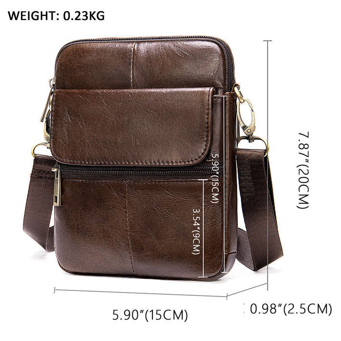 Coffee - Ekphero Zipper Genuine Leather Messenger Bags Business Small Crossbody Bag Casual Travel Fl