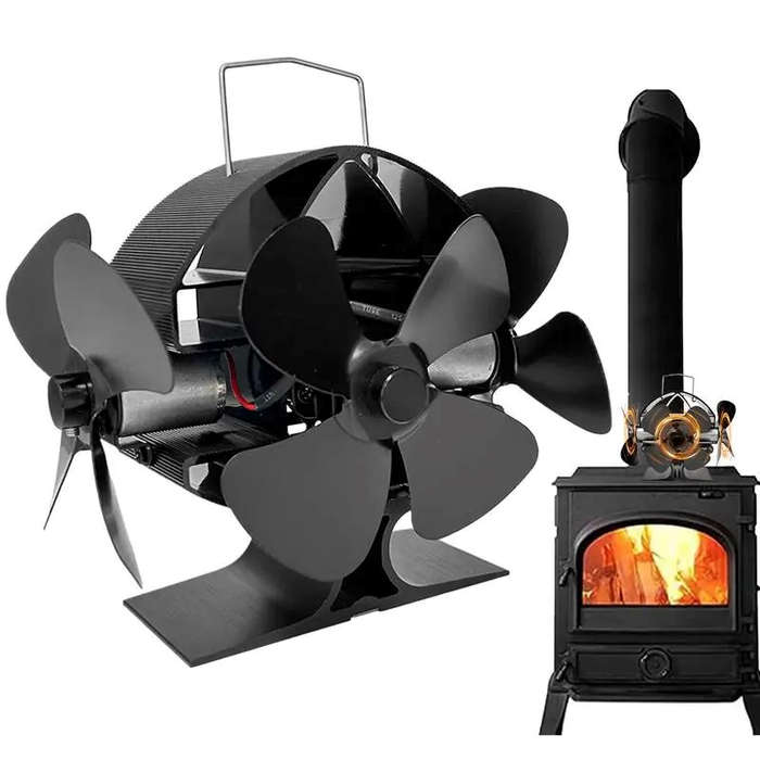 Black - IPRee Stove Fan Without Electricity Quiet Chimney Fan For Stove Pipe Efficient Heat-Powered