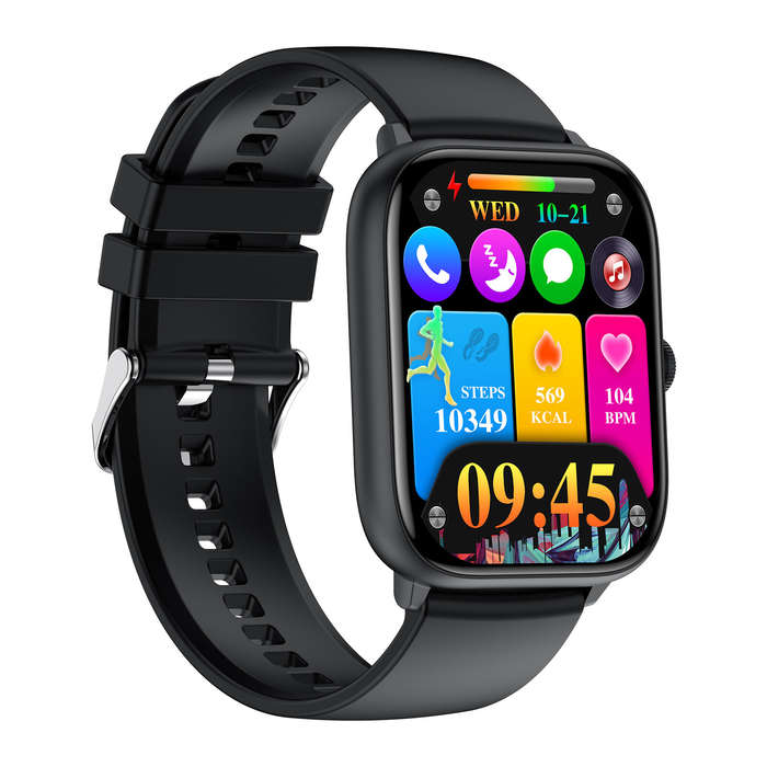 Black - T22 2.06inch AMOLED Display bluetooth Call Heart Rate Blood Pressure Blood Oxygen Monitor Wo