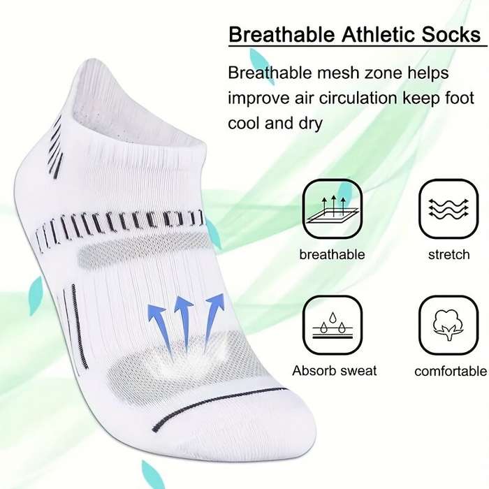 Black - 6 Pairs Men's Cotton Sports Ankle Socks Anti Odor Sweat Absorbent Breathable Outdoor Cycling