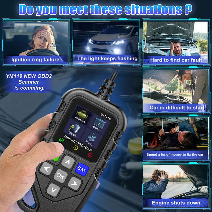 #01 - YM119 OBDII Scanner Diagnostic Tool OBD2 Code Reader 1.8-inch TFT Color Screen Car Automotive