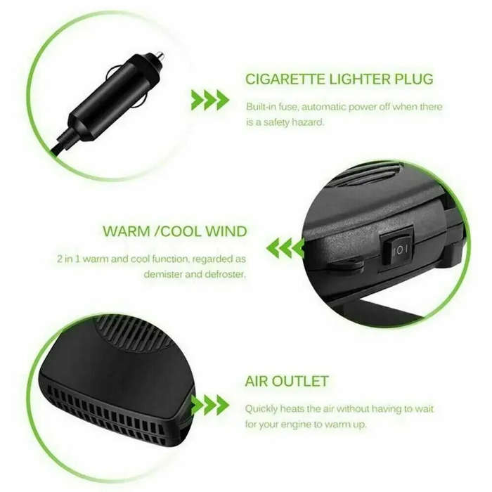 Black - 200W 12V Electric Car Heater Defroster Multi-function Portable Defogger Windshield Defroster