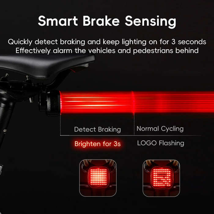 ROCKBROS Smart Bicycle Brake Sensing Taillight 12 Light Modes Vibration Sync Feedback IPX6 Waterproo