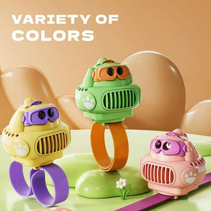 Green - Dinosaur Projection Watch Fan Mini Portable Cartoon Handheld Fan USB Rechargeable Cooler Fan