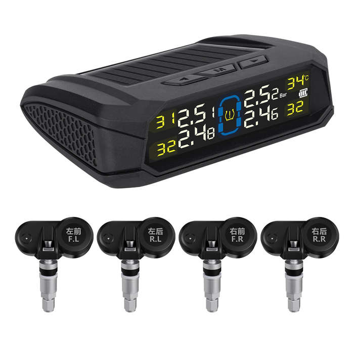 External - Solar-Powered Wireless TPMS 433.92MHz LED Display Car Tire Pressure Monitoring System wit