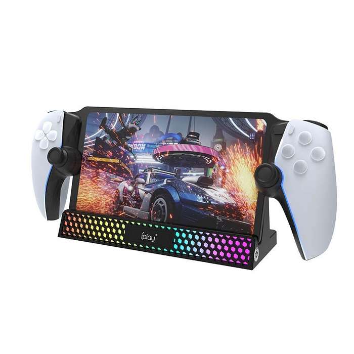 White - IPLAY HBP-614 for PS5 Portal Game Console RGB Light Charger Bracket with Detachable Stand Pl