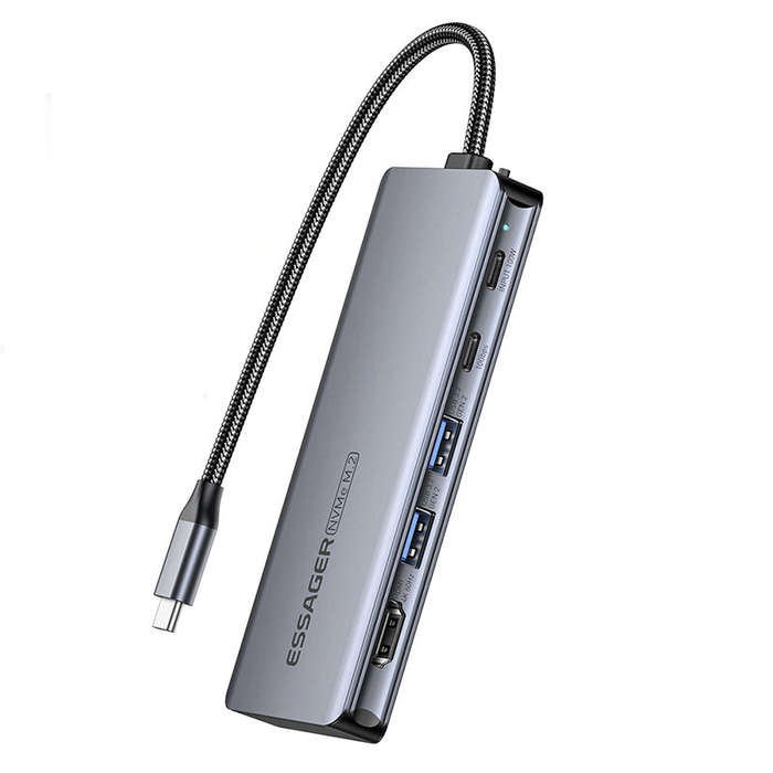 7 in 1 - ESSAGER 6-in-1 Type-C Docking Station with M.2 NVMe Enclosure / USB3.2 Gen2*2 / PD100W USB-