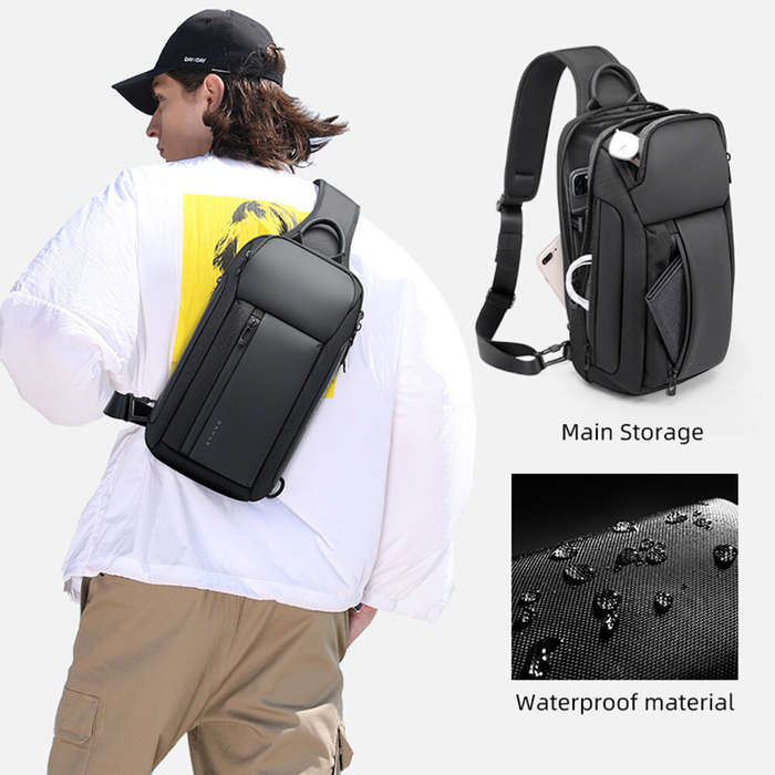 Blue - BANGE Chest Bag Men Casual Crossbody Bag Waterproof Shoulder Satchel Multi-Pockets Large Capa
