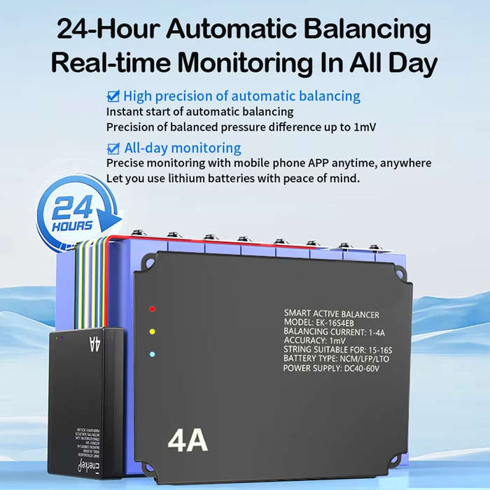 Black - Battery Active Balancer 1-4A Balancing Current 1mV Accuracy DC40-60V for 15-16S NCM LFP