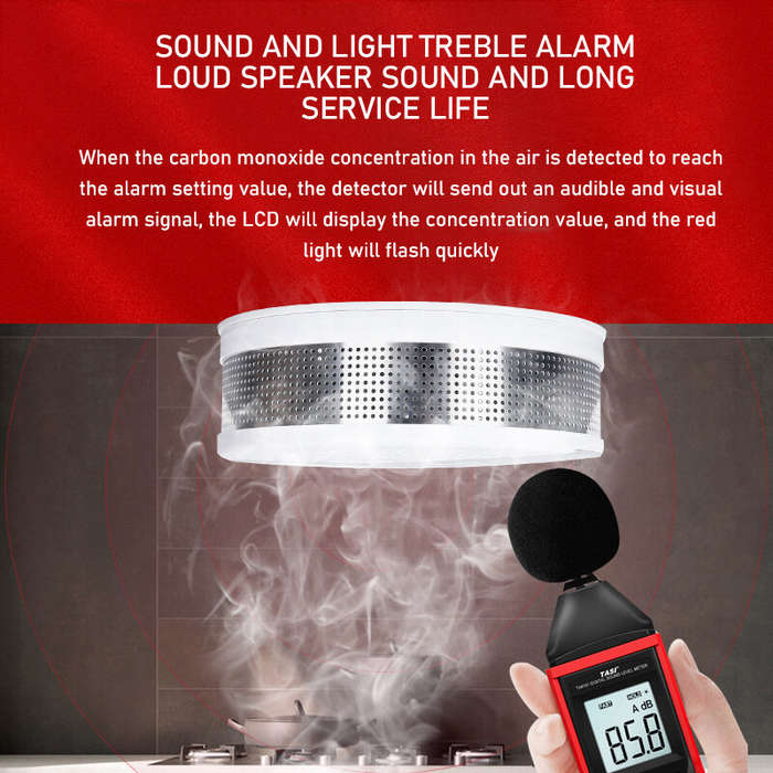 Home Smoke Detector Carbon Monoxide Detection Alarm Real-time Monitoring LED Display Sound Light Ala