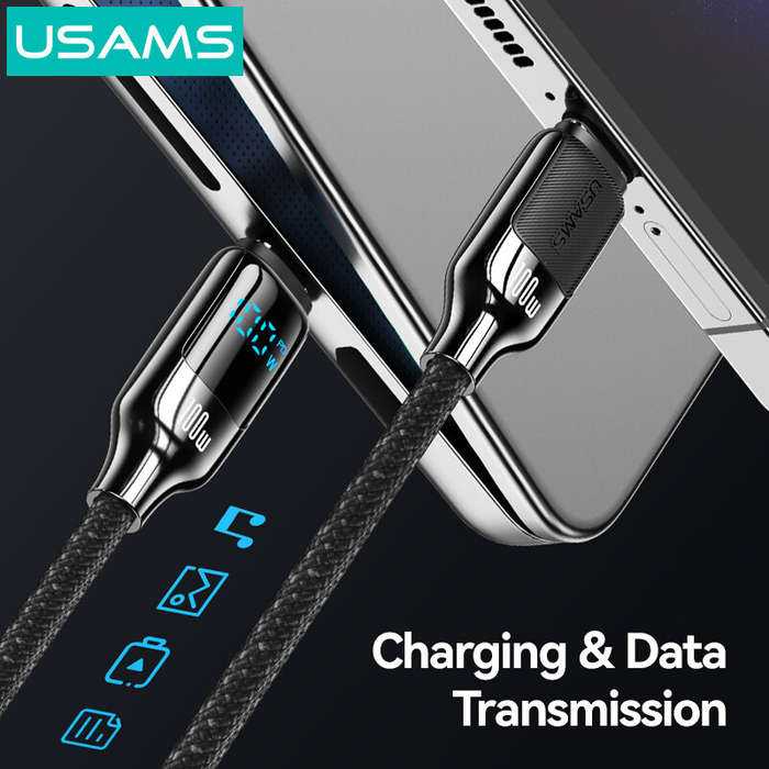 Black - USAMS SJ742 100W Type-C to Type-C Digital Display Cable PD Fast Charging Data Transmission T