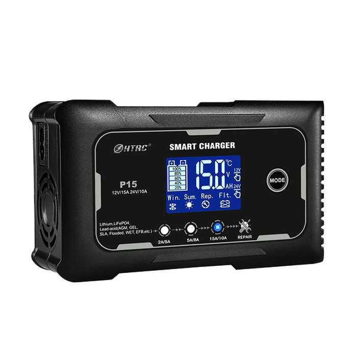Black - HTRC P15 12V/15A 24V/10A Car Motorcycle Battery Charger Lead-Acid Battery AGM Intelligent Re