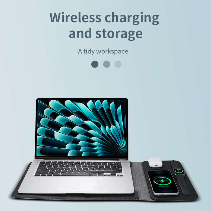 Black - FLD-F8 15W Wireless Charger Fast Wireless Charging Laptop Sleeve Mouse Pad for Smart Phones