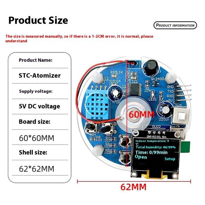 DIY Kit - STC Atomizing Humidifier Kit DC5V OLED Display Real Time Monitoring DIY Circuit Board Easy