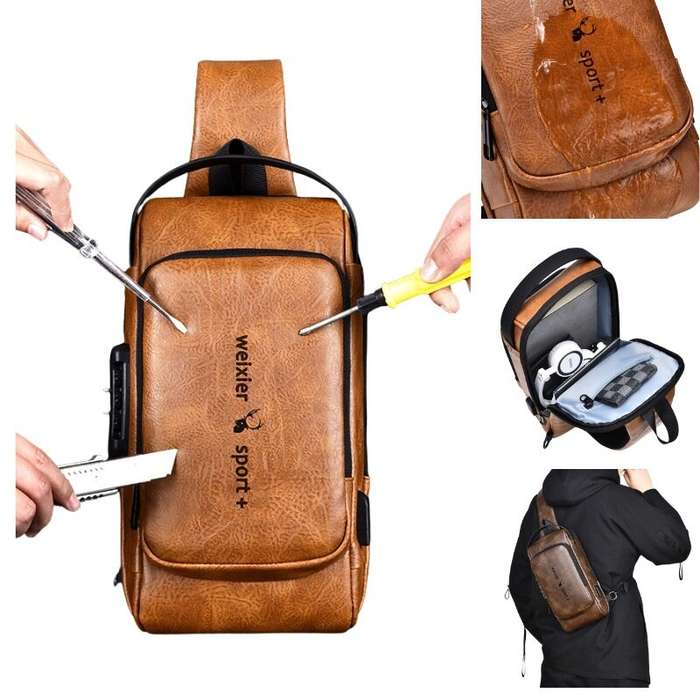 Black - WEIXIER Man Bag Single Shoulder Bag Waterproof Anti-scratching Shoulder Bag Multi-function S