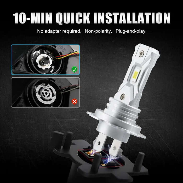 2 X Non-Fan H7 12V Car LED Headlight Bulb 6000K White Light LED Bulbs 1:1 Mini Headlight 18000LM CSP