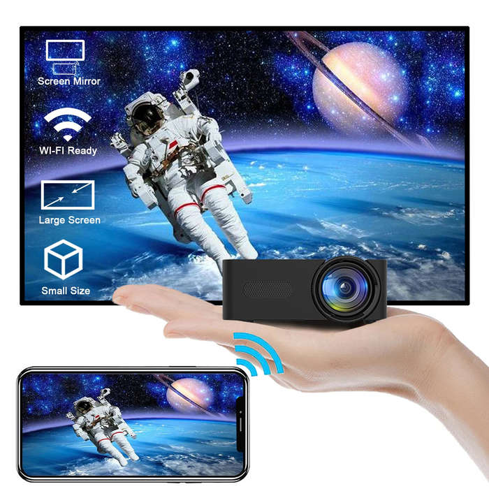 Black - YT100 Mini Wifi Smart Portable Outdoor Projector Full HD1080P Office Home Theater Movie Wire