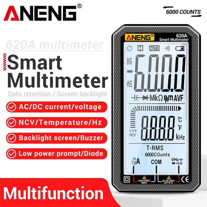Red - ANENG 620A Smart Multimeter 6000 Counts AC/DC Voltage Current Resistance Capacitance Frequency