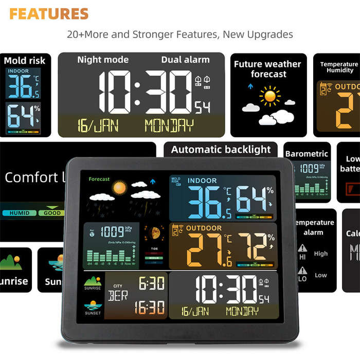 Electronic Weather Station Smart Color Screen Multi-function Alarm Clock Thermometer Hygrometer Weat