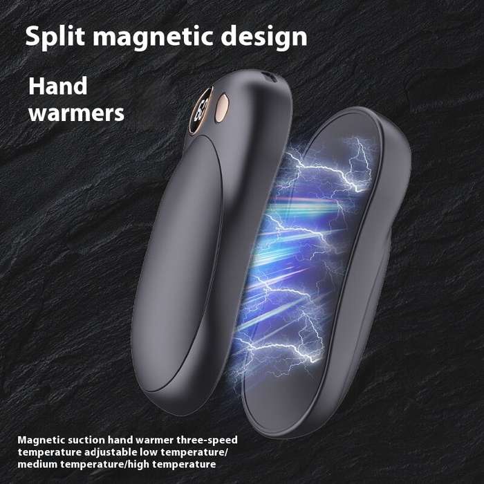 Black - Magnetic Hand Warmer USB Charging Split Self-Heating Hand Warmer Portable Charging Treasure
