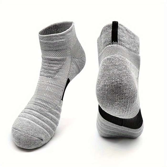Black - 5 Pairs Men's Sports Socks, Towel Basketball Socks, Wicking Sweat Breathable Running Cycling