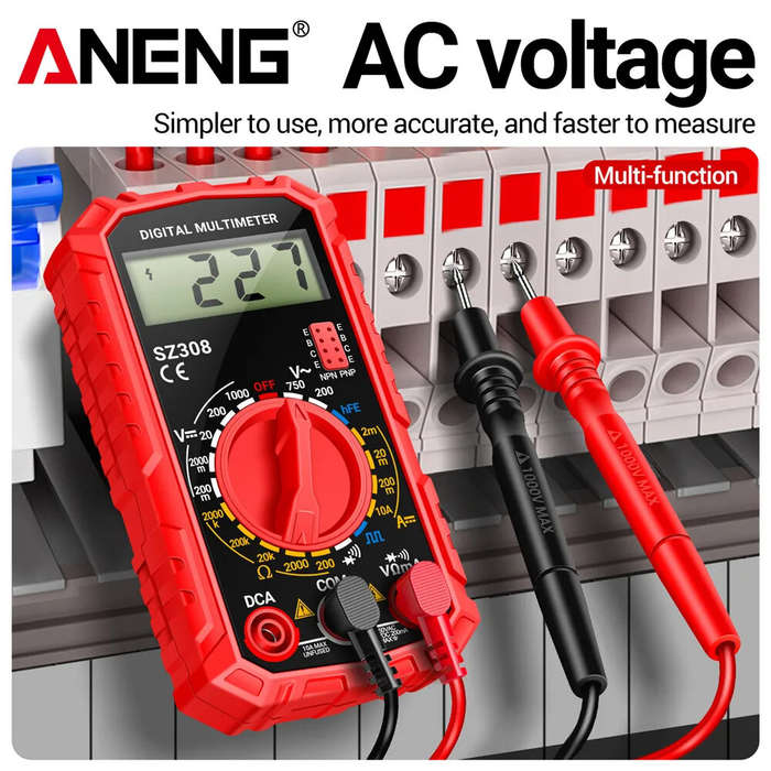 Red - ANENG SZ308 Digital Multimeter Handheld AC/DC Voltage Current Resistance Ammeter with Diode Wa