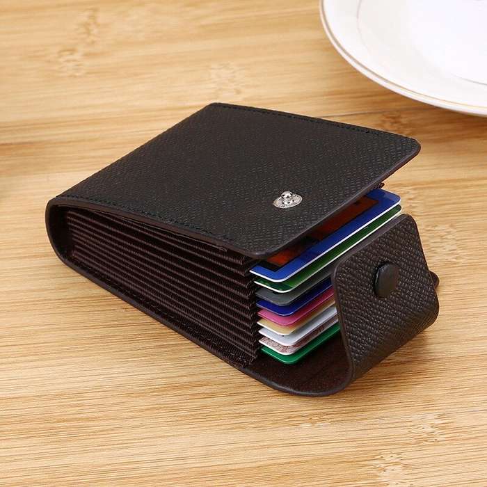Black - Men Genuine Leather Credit Card Holder Wallet Men Multi Card Slot ID Credit Case Card Case M