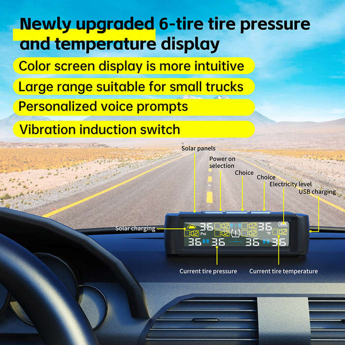 1 - Tire Pressure Monitor System 6-Wheel Solar RV Tire Pressure Monitoring Supports Atmospheric Pres