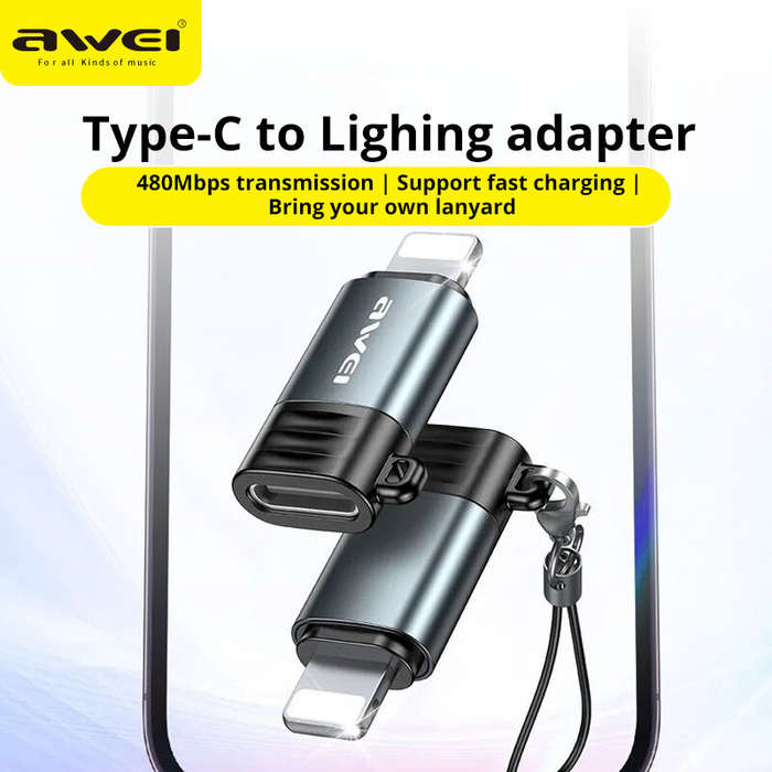 iP Male to Type-C Female - AWEI A11 Type-C Male to iP Female / iP Male to Type-C Female Adapter Conv