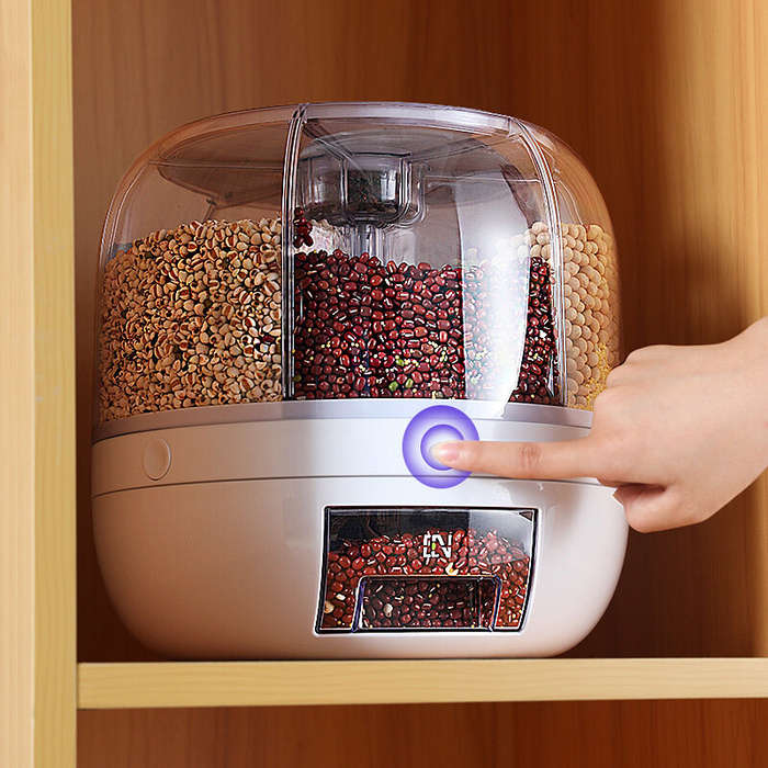 White - AGSIVO Grain Rice Storage Container Dispenser 360 Rotating Rice Dispenser Kitchen Organizer