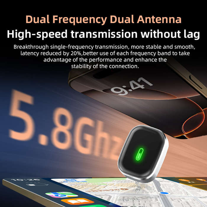 Silver - BABAOLONG Smart Car Connected Box Wireless Android Auto CarPlay BT 4.2 Chip 5.8GHz Dual-Ban