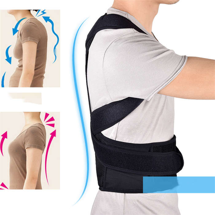 2XL - Adjustable Back Support Belt Back Posture Corrector Shoulder Lumbar Spine Support Back Protect