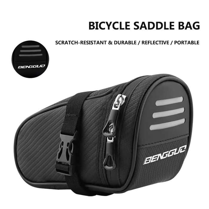 Black - BENGGUO 1L Portable Bike Saddle Bag Hang Taillight Reflective Large Capacity Bicycle Under S