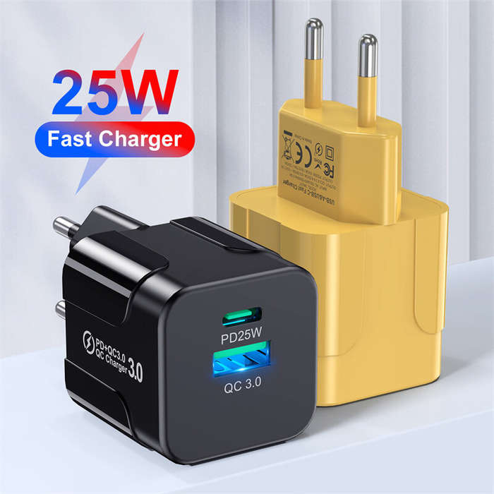 White - BK317 PD25W 2-Port USB PD Charger USB-A+USB-C PD QC3.0 Fast Charging Wall Charger Adapter EU
