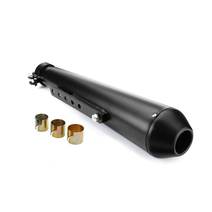 Silver - Motorcycle Cafe Racer Exhaust Muffler Pipe with Sliding Bracket Universal