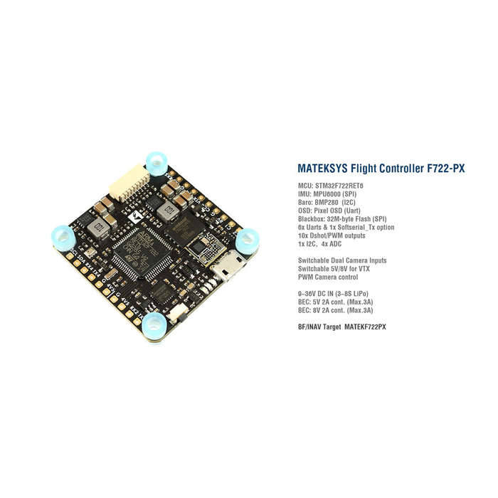 MATEK Systems F722-PX Flight Controller STM32F722 MPU6000 BMP280 Pixel OSD 32M Flash Blackbox for RC
